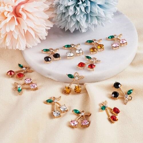 1Box Cherry Charms Alloy Pendant with Crystal Glass Rhinestone for DIY Earrings Necklace Bracelet Charm Jewelry Making Findings