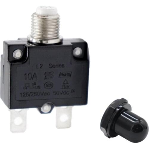 10A Circuit Breaker Overload Protector Switch Fuse Resettable with Black Waterproof Cap AC 125/250V 50V DC