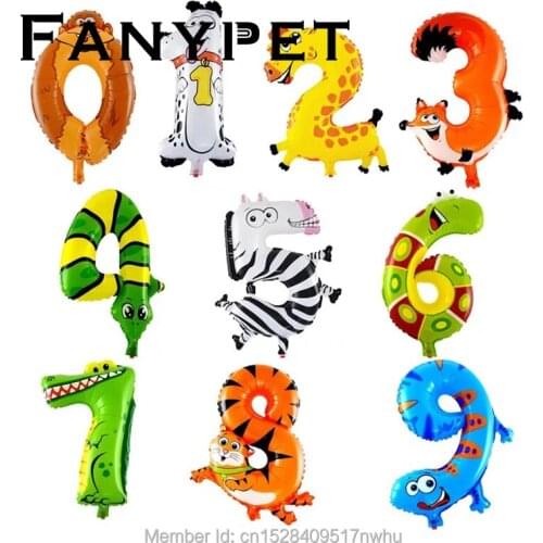10PCS 16inch Animal Number Foil Balloons Kids Party Decoration Happy Birthday Wedding Decoration Ballon Gift