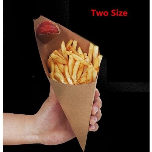 100pcs/lot-S,L Disposable Cone Kraft Paper French Fries Cup Fried Chicken Wings Popcorn Dessert Storage Boxes