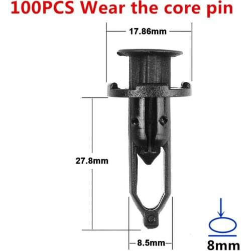 100x Automobile 8mm Hole Nylon Rivet Fastener Clips Pin For Door