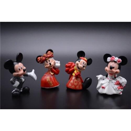 4pcs/lot Cartoon Wedding Mickey Mouse Minnie Mouse Action Figures Toy Set Disney China Red Wedding Mickey Minnie Cake Deco 5cm