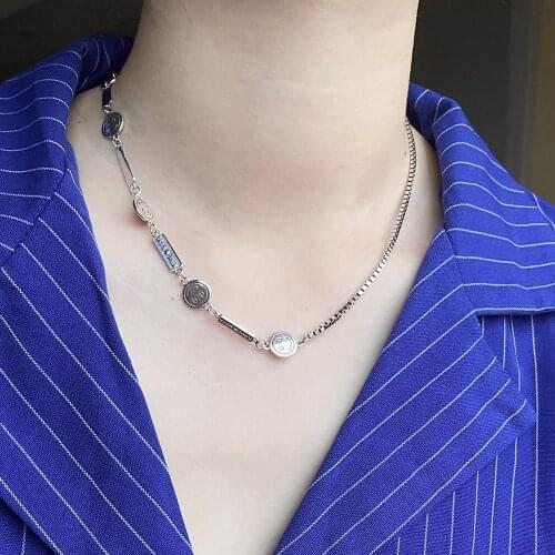 925 Sterling Silver Necklace Simple Niche Design Glossy Smile Retro Thai Silver Rectangular Column Smiley Letter Neck Jewelry