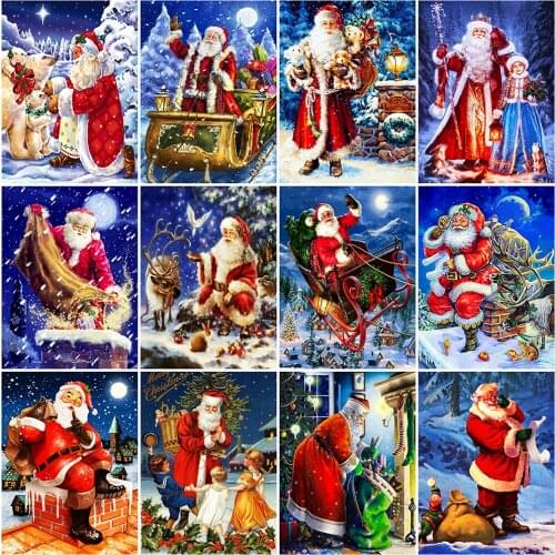 MomoArt Diamond Embroidery Santa Claus Full Drill Square Diamond Painting Winter Landscape Cross Stitch Mosaic Christmas Gift