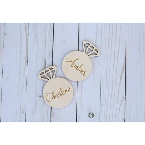 Diamond Ring Bridal Shower Place Card Engraved Wood Place Card Save The Date magnet