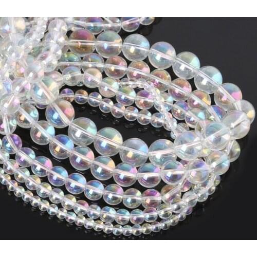 4 6 8 10 12MM Colorful Plated White Crystal Glass Beads Loose Quartz Beads for Necklace Bracelet Making Diy Jewelry