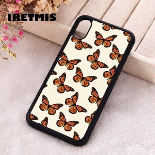 Iretmis 5 5S SE 2020 Phone Cover Case for iPhone 6 6S 7 8 Plus X Xs XR 11 12 Mini Pro Max Silicone TPU Orange Butterfly