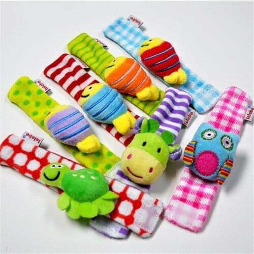 Hot Sale Baby Rattle Wrist Sock Toys Infant Kids Cute Cartoon Animal Early Education Soft Hand Bell Rattle Stuffed Plush Toys