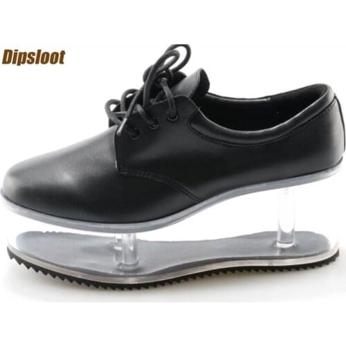 Smooth Black/Whtie Leather Women Lace Up Casual Shoes Transparent Platform Ladies Sweet Style Shoes High Bottom Spring Shoes