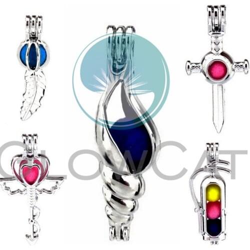 GLOWCAT Conch Leaves Magic Wand Sword Fire Extinguisher Beads Cage Jewelry Making Perfume Diffuser Pearl Cage Locket Pendant