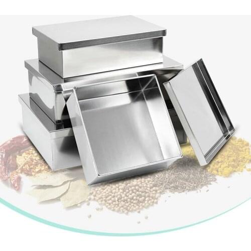 HQ Food Grade SUS304 Stainless Steel Disinfection Rice Dish Serving Plate Barbecue Cafeteria Rectangle Storage Tray with Cover