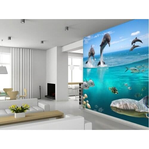 Customize Childrens wallpaper,Dolpins playground,3D dolphin mural for children room living room kitchen wall PVC papel de parede