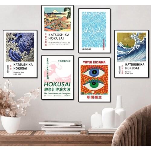 Abstract Eye Waves Hokusai Yayoi Kusama Japan Art Canvas Painting Nordic Posters And Prints Wall Pictures For Living Room Decor