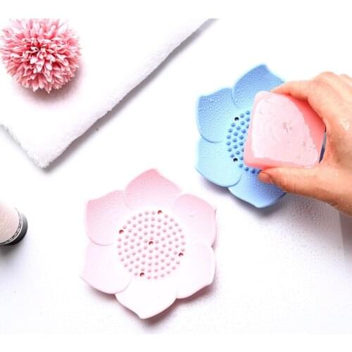 Lotus Shape Soap Dishes Box Storage Plate Drain Holder Silicone Soap Box Soap Holder Bathroom Accessories Drain Soap Holder