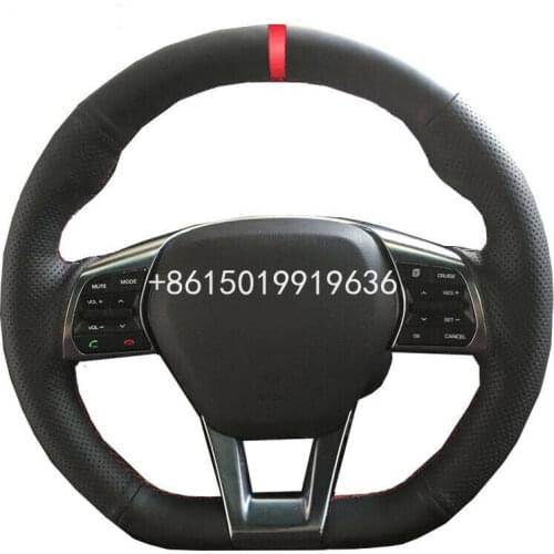 Black Leather Hand-stitched Car Steering Wheel Cover for Hyundai Sonata 9th 15-19