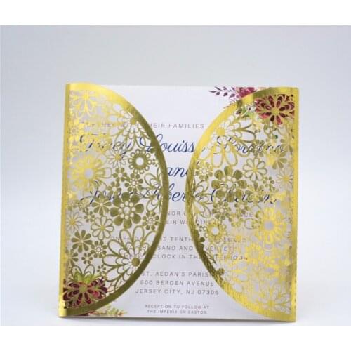 Lovely little flower pattern laser cut wedding invitation card 2017 with blank insert and envelope
