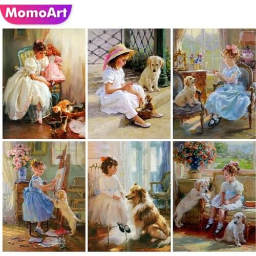 MomoArt New Arrival Diamond Painting Girl Hobbies And Crafts Diamond Embroidery Portrait Cross Stitch Dog Home Decor Gift