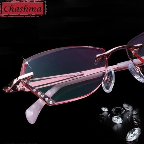 Chashma Rimless Spectacles Titanium Men Fashion Eye Glasses Diamond Trimmed Spectacle Frames Women Sunglasses Tint Lens