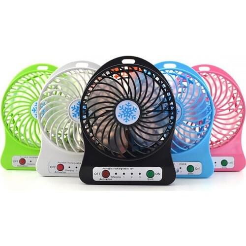 5W Mini Desktop Fan USB Rechargeable Mini Fan 3 Wind Modes Indoor Outdoor Portable Desktop LED Light Plastic Electric Fan