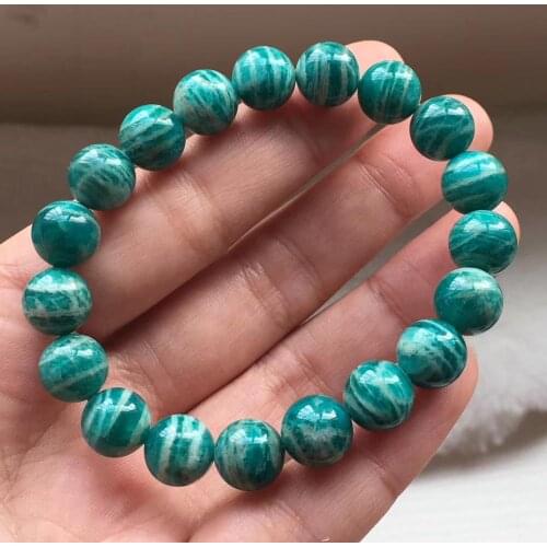 10mm Genuine Natural Green Amazonite Bracelets Russia Women Men Stretch Healing Round Beads Crystal Bracelet Jewelry AAAA