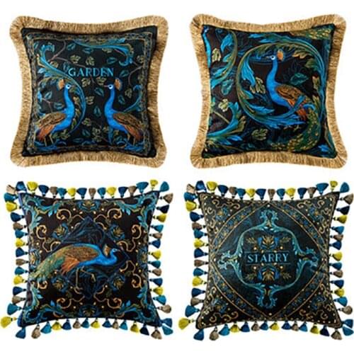 Throw Pillow Cover Peacock Feathers 18x18 Inch Animal Beautiful Colorful Digital Print Shiny Green Square Pillow Case Velvet