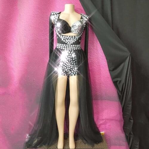 Nightclub Jumpsuit Women Singers Clothes Pole Dance Rhinestone Dress Shiny Sequin Bra Fantasia Feminina New GOGO Costume 1476