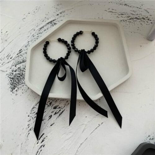 2020 Korean New Exquisite Black Crystal Earrings Fashion Temperament Long Pendant Earrings Female Jewelry