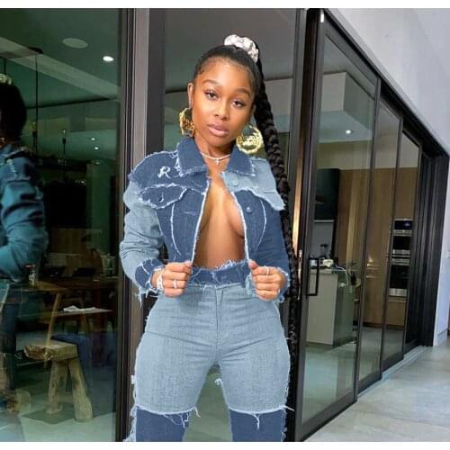 New 2021 Winter Women Streetwear Long Sleeve Button Up Denim Jackets Fashion Sexy Patchwork Jeans Coat Tops Plus Size Clothing