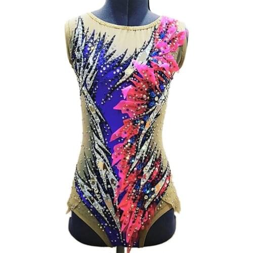 New Design Figure Skating Costumes Women Purple Feather Artistics Gymnastics leotards for Skating