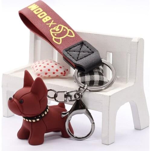 New Unisex Bag Car Key Ring Red Pink Resin Cartoon Simulation Key Chain Cute Bulldog Pendant Gift Auto Decoration For Student