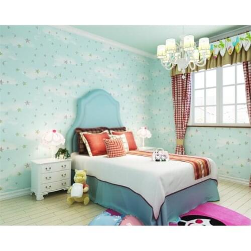 Beibehang Wallpaper childrens room cartoon boys and girls warm romantic bedroom wallpaper blue pink stars 3d wallpaper roll