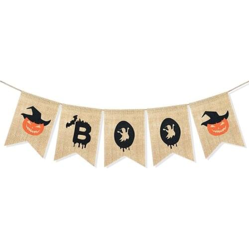 Burlap Orange Black Boo Banner Rustic country Happy Halloween eve Farmhouse Decoration gift Front Door Outdoor Sign Photo Props