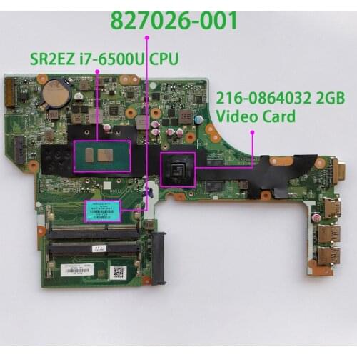 Genuine 827026-001 827026-601 DA0X63MB6H1 w i7-6500U CPU w 2GB Vram Laptop Motherboard for HP ProBook 450 470 G3 NoteBook PC