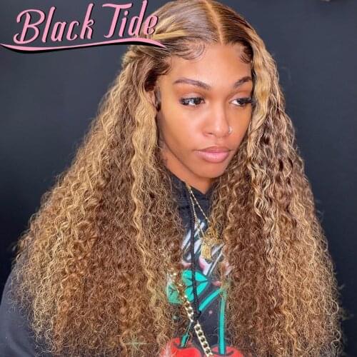 Curly Lace Front Human Hair Wigs 200% Highlight Wig Remy Curly Frontal Wig 13x4Transparent Lace Wigs 30 Inch Lace Front Wig