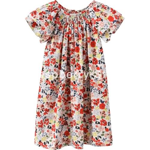 Girls Dress Red Floral Short Ruffled Sleeves Grenadine Flower BP Clothes Dress For Summer