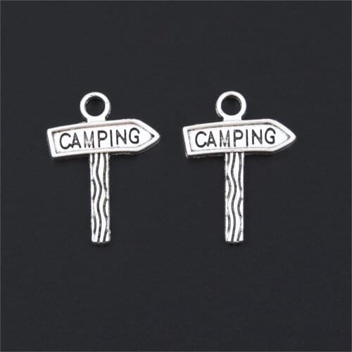 20Pcs Silver Color Camping Guidepost Charms Adventure Road sign Pendant Making Bracelet Necklaces Jewelry Crafts 22X16mm A3203