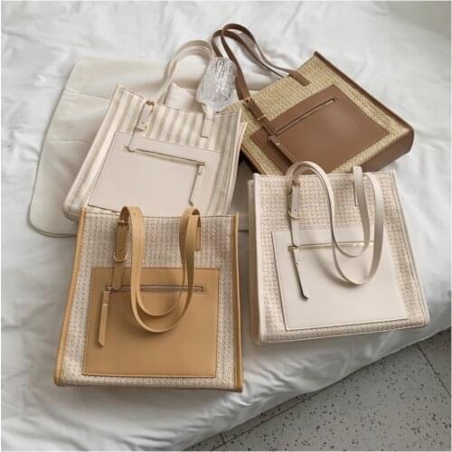 Casual Tote Bags for Womens Weave Shoulder Bag Woman Shopper Purses and Handbags Large Capacity Design Straw 2021 Summer New