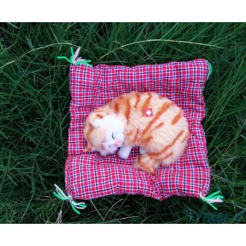 14x11cm cute simulation yellow stripe toy polyethylene & fur sleeping cat model 107