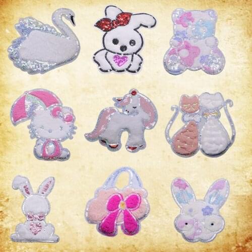 Cute plush Sequin animal bear pattern embroidery patch fashion DIY animation badge embroidery sewing and embroidery Decal fabric