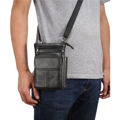 Cowhide Leaher Waterproof Shoulder Bag Men For iPhone 11 12 Pro Max X Mi Phone Case Waist Bags Wallet Handbag With Hook BackpacK