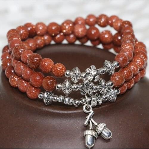 Vintage fashion factory price unique natural stone sandstone multilayer bracelets for women round beads 6mm jewelry making B2225