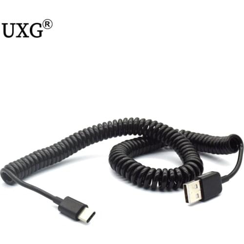 USB Type C Coiled Spring Cable For Samsung Galaxy S10 S9 S8 Plus Fast Charging USB-C Retractable Extension Charger Cable Cord