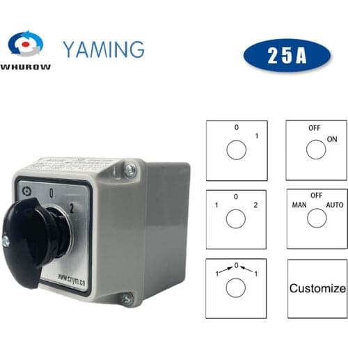 Yaming electric YMW26-25/1M Changeover rotary cam switch 25A 1 pole 3 position with waterproof enclosure IP65 nockendrehschalter