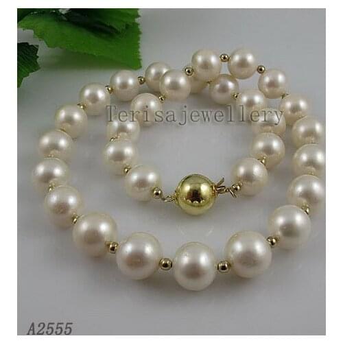 Terisa Pearljewelry Wedding Pearl Jewelry Big Size AA 10-11MM White Color Genine Freshwater Pearl Necklace Fashion Ladys Gift