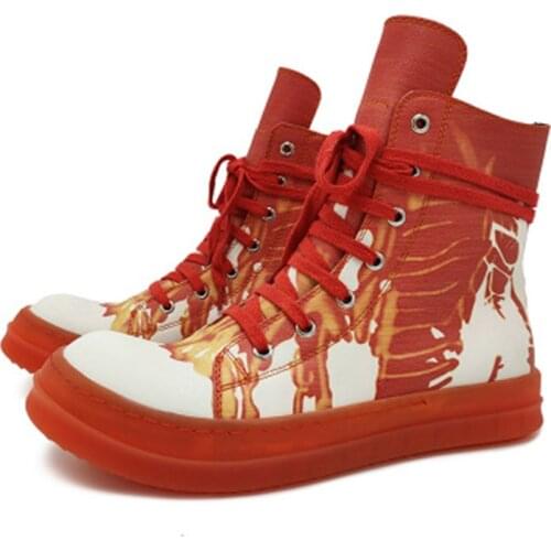 Women Men Shoes High-TOP Ankle Boots Genuine Leather Mens Sneaker Luxury Platform Lace-up Zip Female Boots Gothic Dark Owen