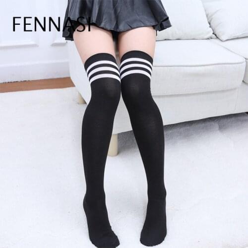FENNASI Womens Stockings Sexy Knee High Socks Striped Cute Stockings Female Lingerie White Japanes Compression Stockings
