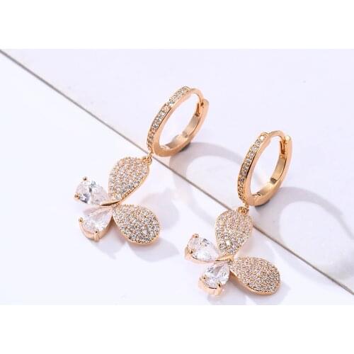 CZ Zircon Butterfly Hoop Earrings Korean Women Gold Color Shinny Insect Charm Earring Trendy Jewelry Engagement Accessories New