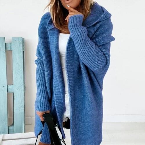 Cardigan Women Solid Color Long Sleeve Fashion Knit Cardigan Hooded Sweater Coat Overcoat Loose Ladies Sweaters Coat Plus Size
