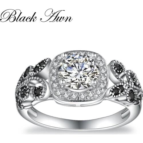 [BLACK AWN] 925 Sterling Silver Jewelry Romantic Leaf Engagement Rings for Women Silver 925 Jewelry C393
