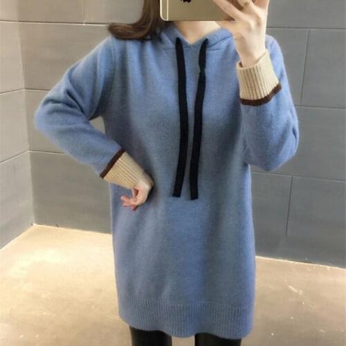 2020 Autumn and Winter Womens Long Hooded Sweater Dress Loose Long-sleeved Casual Knitted Sweater Dresses Pullover Jumper R629